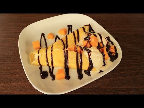 How to Make Crepes | Vanilla Ice Cream Crepe with Mangoes and Chocolate Syrup | Yummylicious Dish